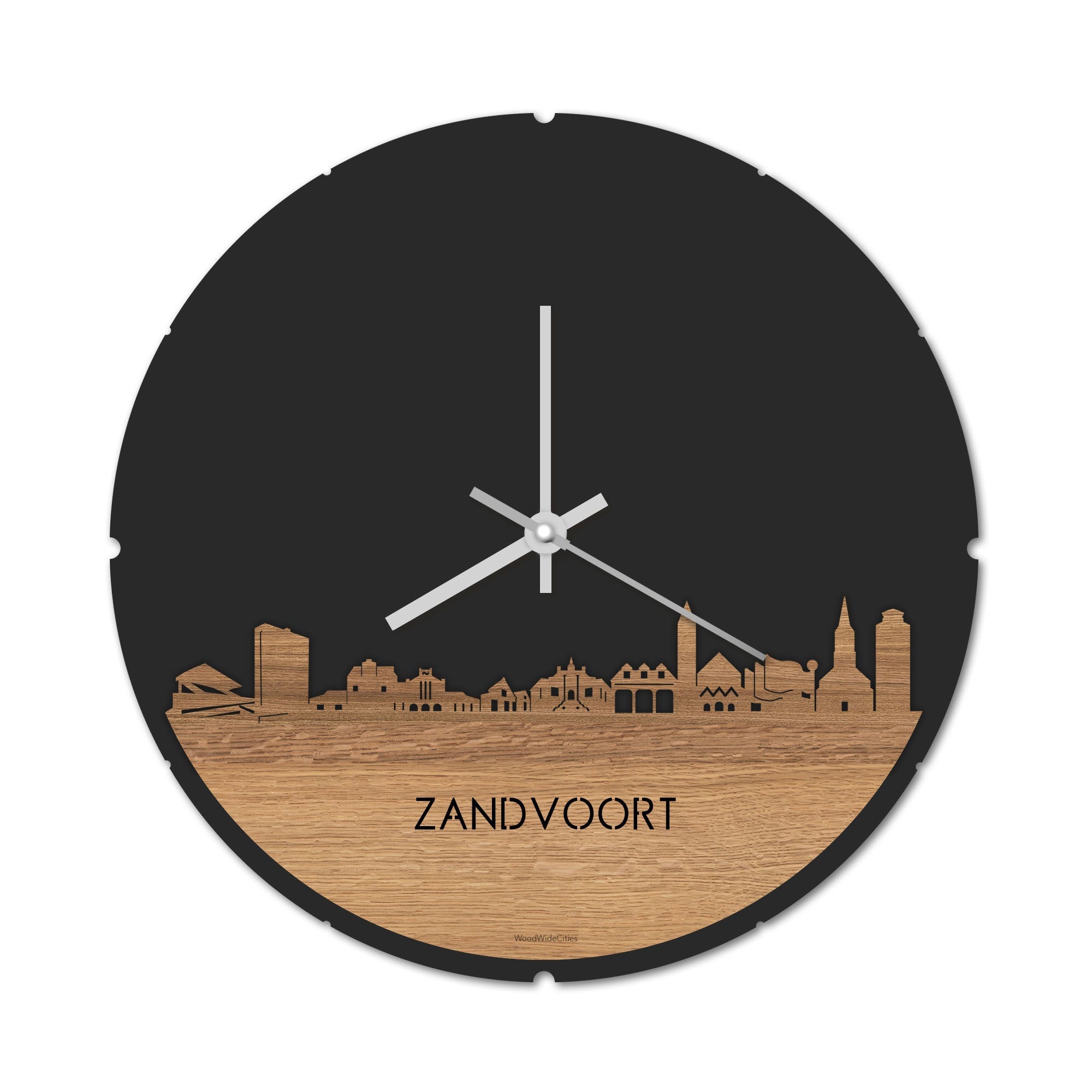 Skyline Klok Rond Zandvoort Eiken houten cadeau decoratie relatiegeschenk van WoodWideCities