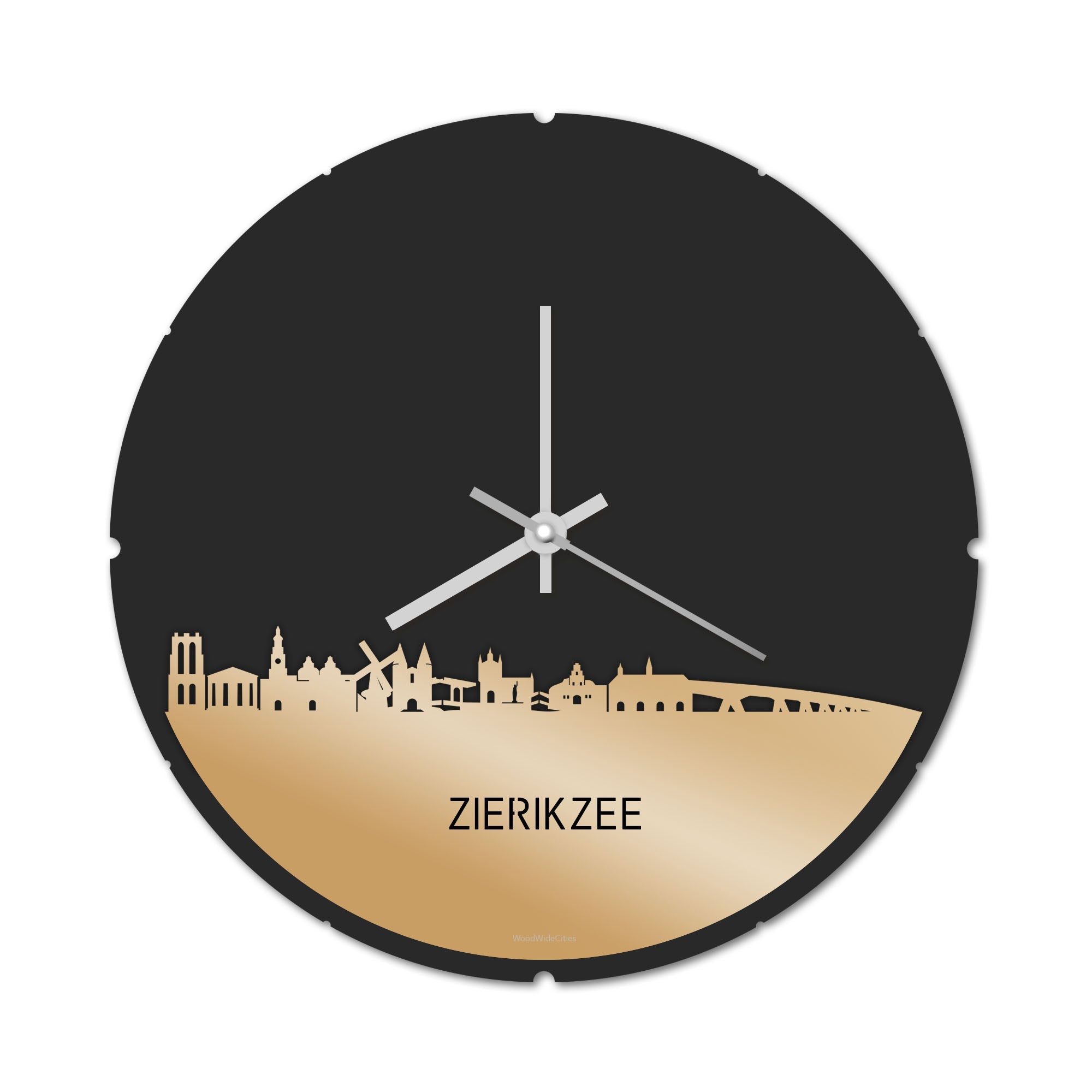 Skyline Klok Rond Zierikzee Metallic Goud gerecycled kunststof cadeau decoratie relatiegeschenk van WoodWideCities