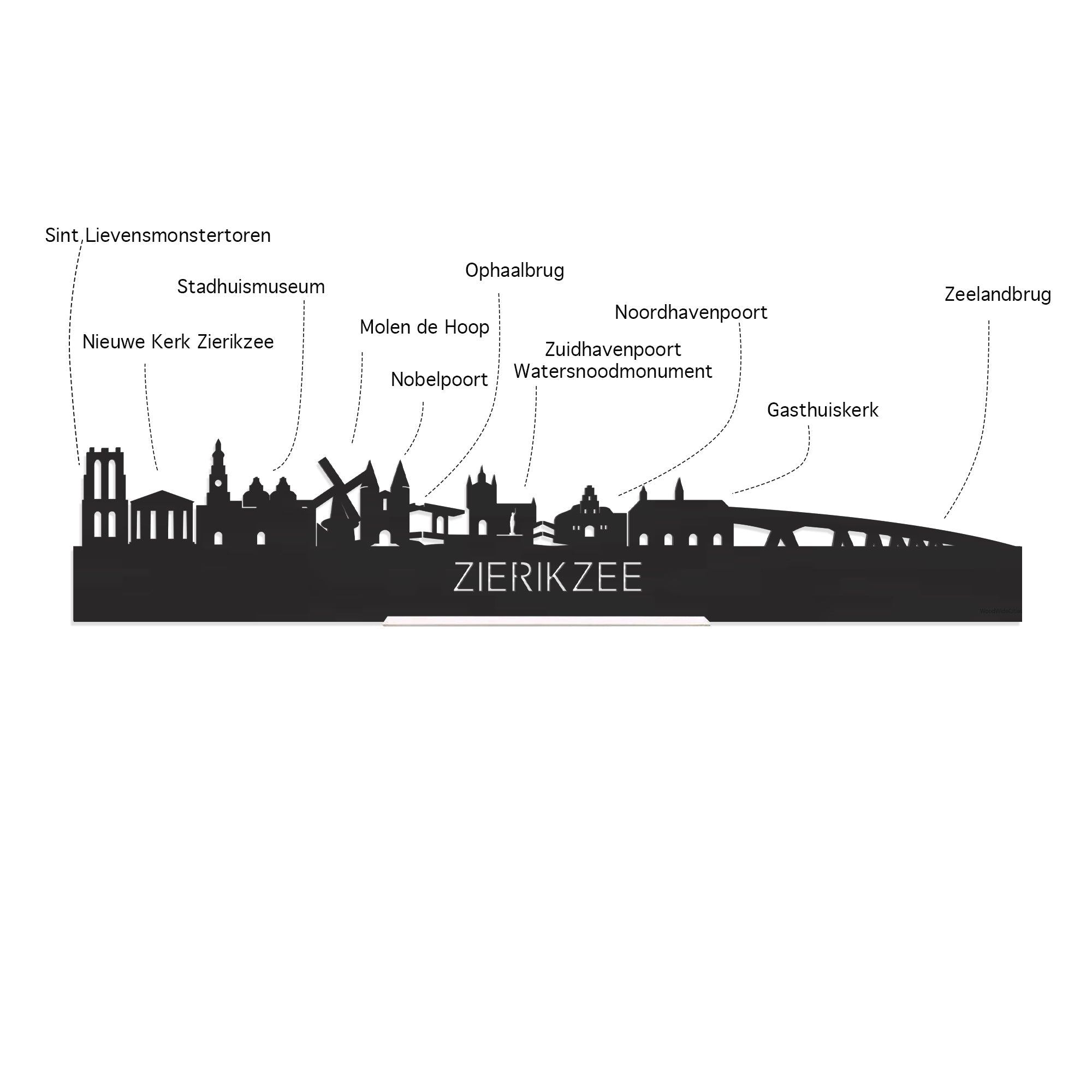 Skyline Klok Rond Zierikzee Palissander houten cadeau decoratie relatiegeschenk van WoodWideCities