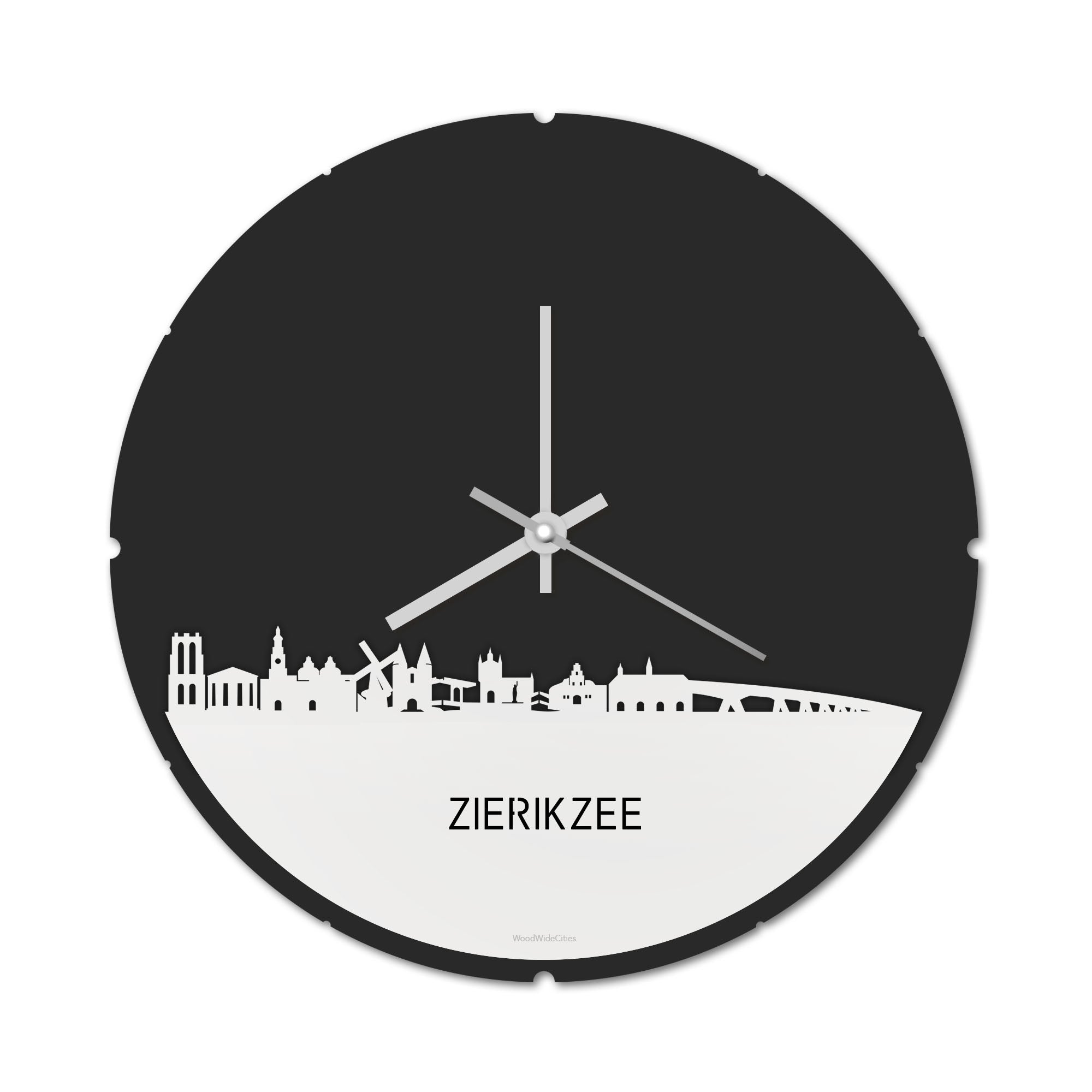 Skyline Klok Rond Zierikzee Wit glanzend gerecycled kunststof cadeau decoratie relatiegeschenk van WoodWideCities