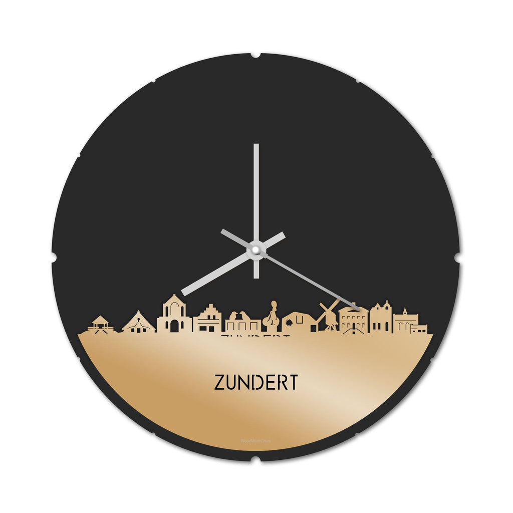 Skyline Klok Rond Zundert Metallic Goud gerecycled kunststof cadeau decoratie relatiegeschenk van WoodWideCities