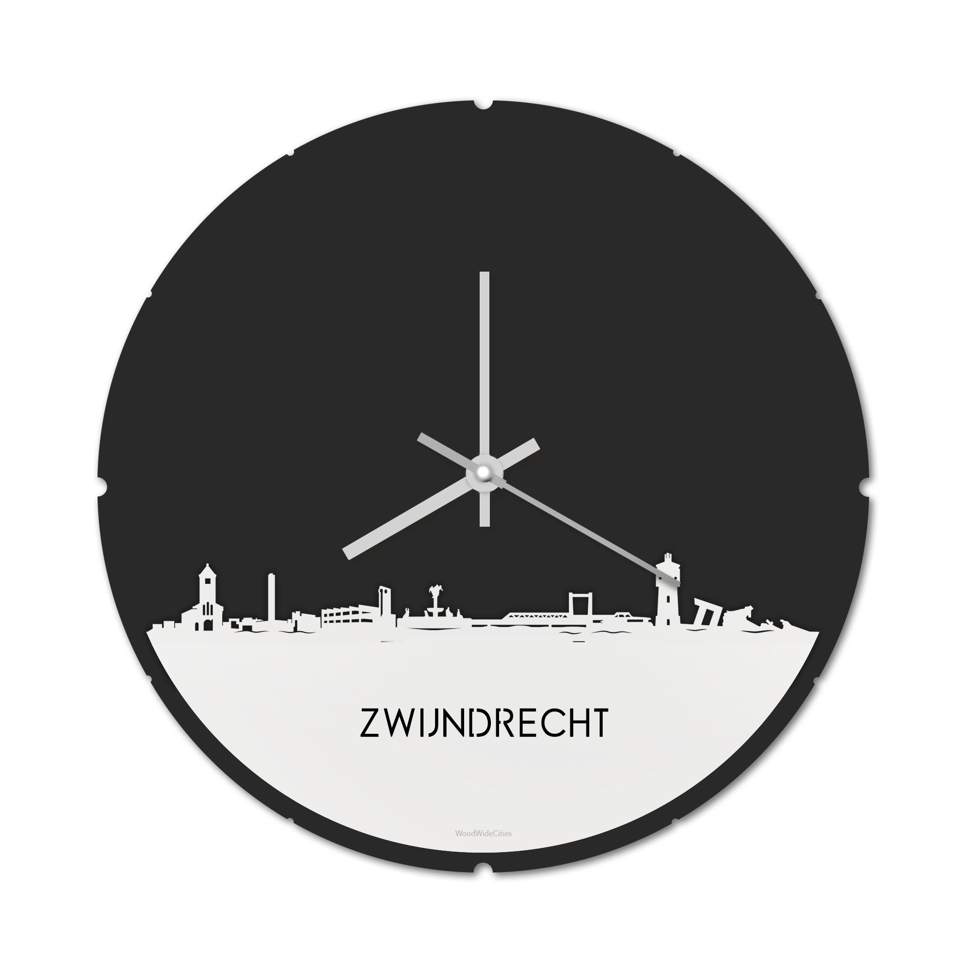 Skyline Klok Rond Zwijndrecht Wit glanzend gerecycled kunststof cadeau decoratie relatiegeschenk van WoodWideCities