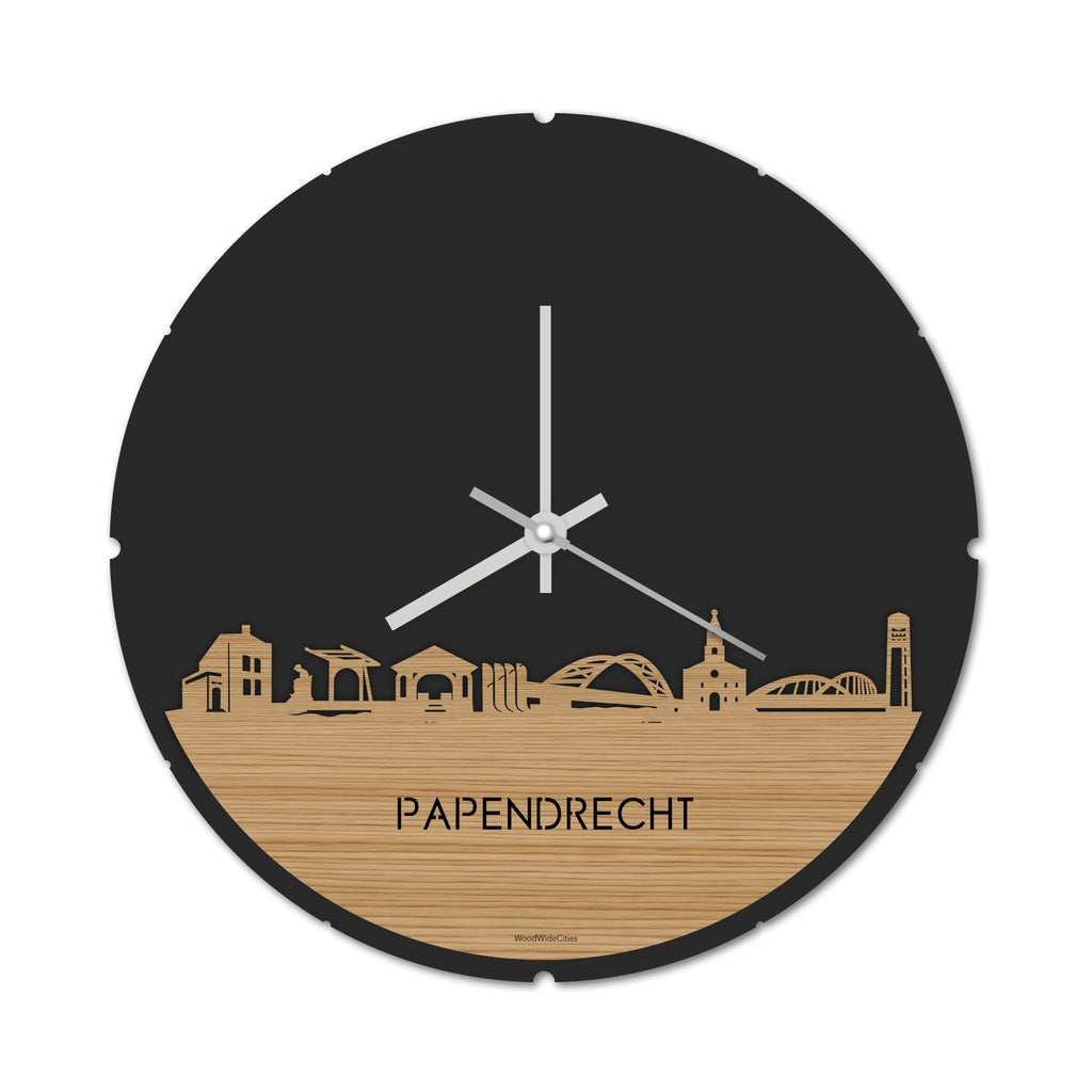 Skyline Klok Rond papendrecht Bamboe houten cadeau decoratie relatiegeschenk van WoodWideCities