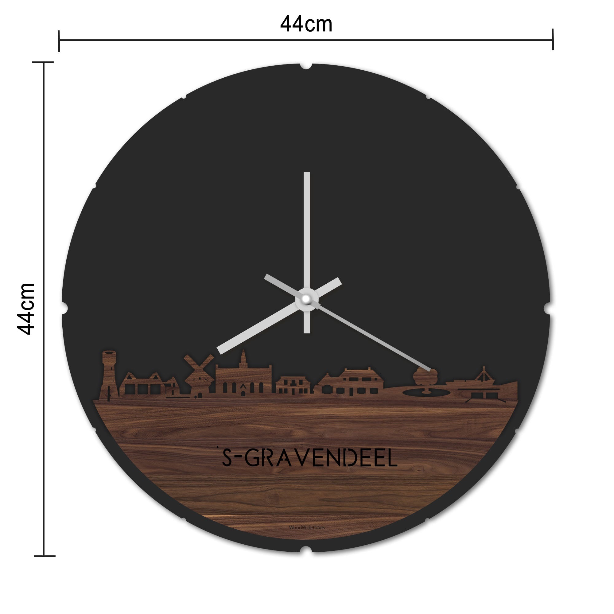 Skyline Klok Rond 's-Gravendeel Bamboe houten cadeau decoratie relatiegeschenk van WoodWideCities