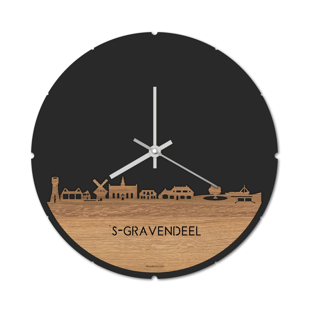 Skyline Klok 's-Gravendeel Eiken houten cadeau decoratie relatiegeschenk van WoodWideCities