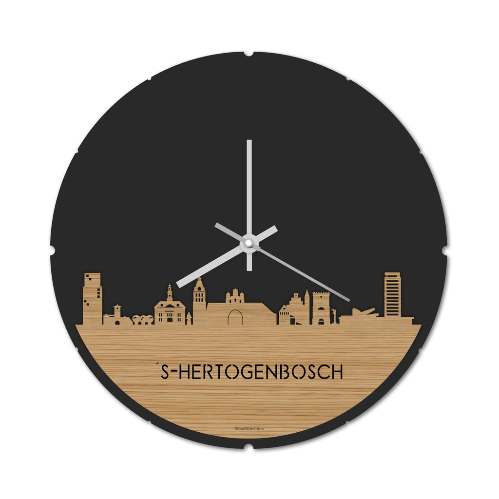 Skyline Klok Rond Den-Bosch Bamboe houten cadeau decoratie relatiegeschenk van WoodWideCities