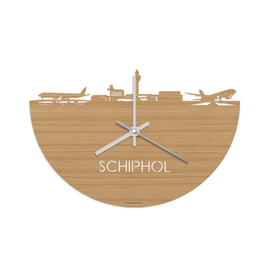 Skyline Klok Schiphol Bamboe houten cadeau wanddecoratie relatiegeschenk van WoodWideCities