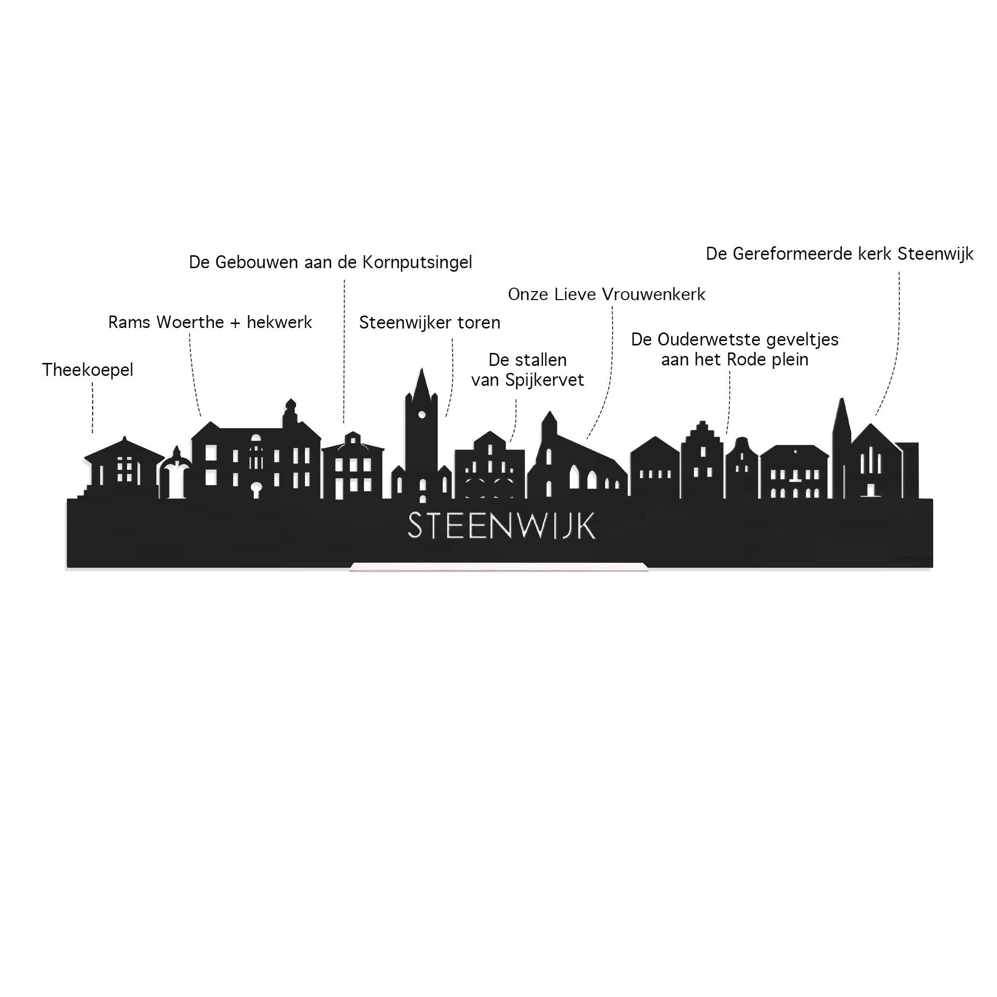 Skyline Klok Steenwijk Bamboe houten cadeau wanddecoratie relatiegeschenk van WoodWideCities