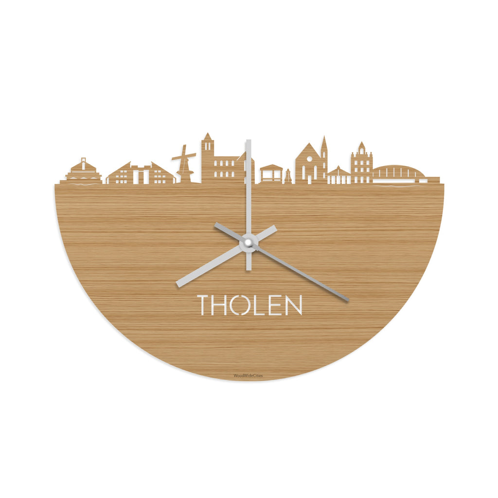 Skyline Klok Tholen Bamboe houten cadeau decoratie relatiegeschenk van WoodWideCities