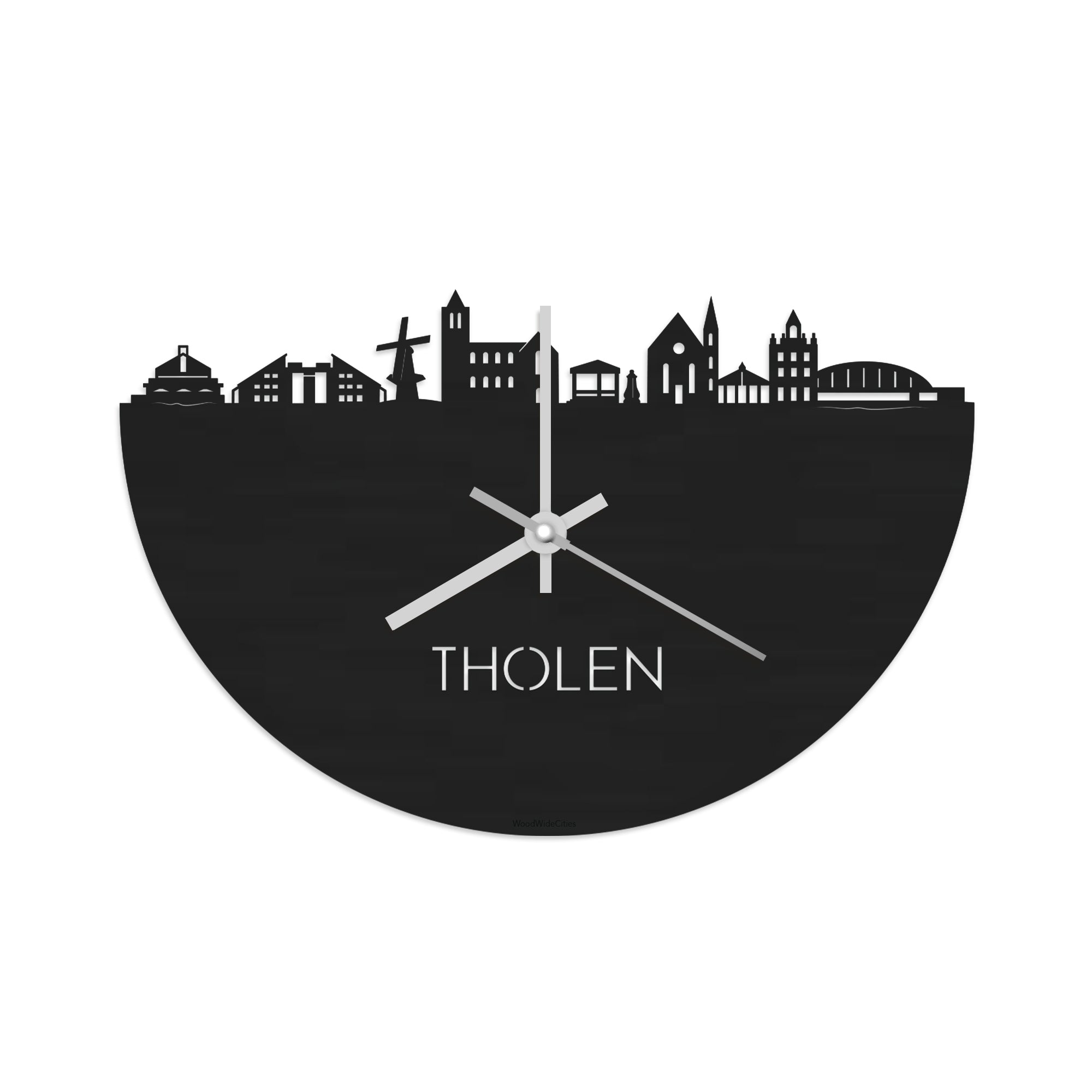 Skyline Klok Tholen Black Zwart houten cadeau decoratie relatiegeschenk van WoodWideCities