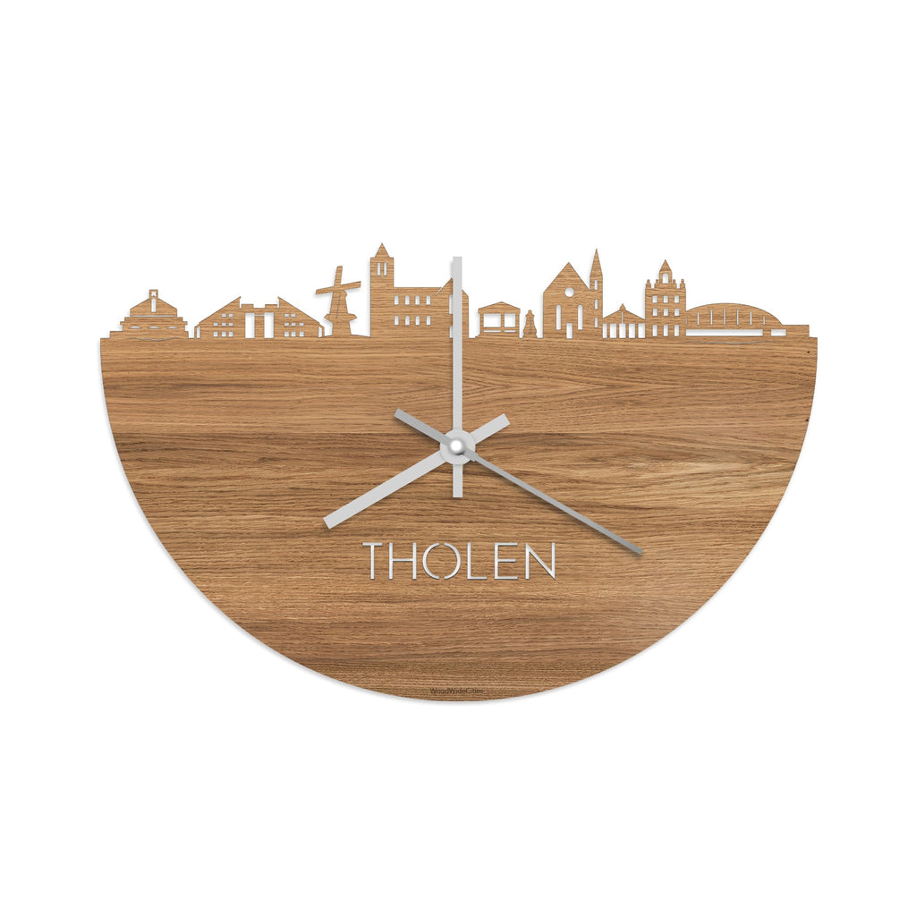 Skyline Klok Tholen Eiken houten cadeau decoratie relatiegeschenk van WoodWideCities