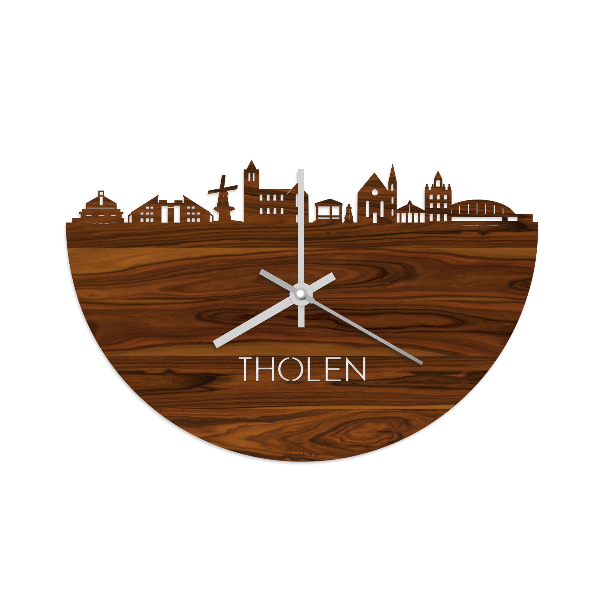 Skyline Klok Tholen Palissander houten cadeau decoratie relatiegeschenk van WoodWideCities