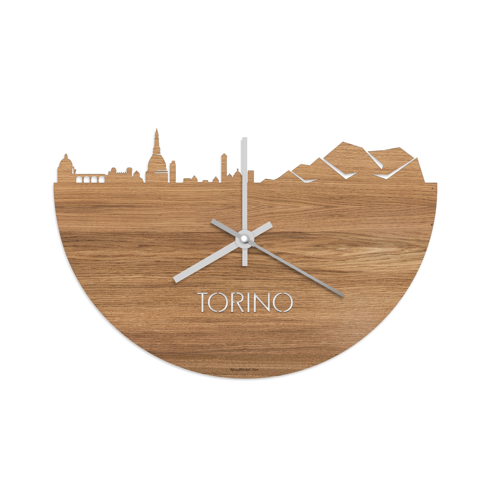 Skyline Klok Torino Eiken houten cadeau decoratie relatiegeschenk van WoodWideCities