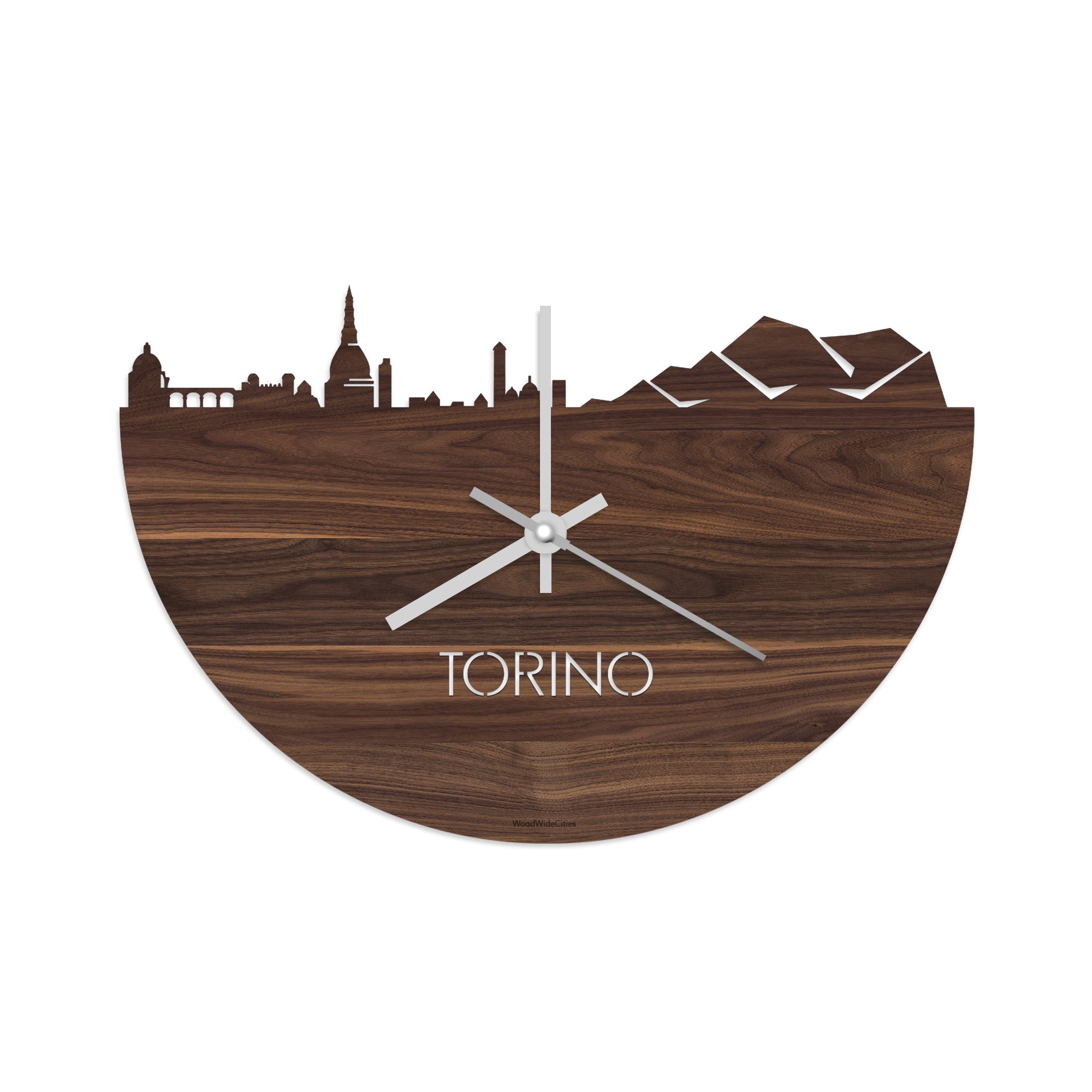 Skyline Klok Torino Noten houten cadeau decoratie relatiegeschenk van WoodWideCities