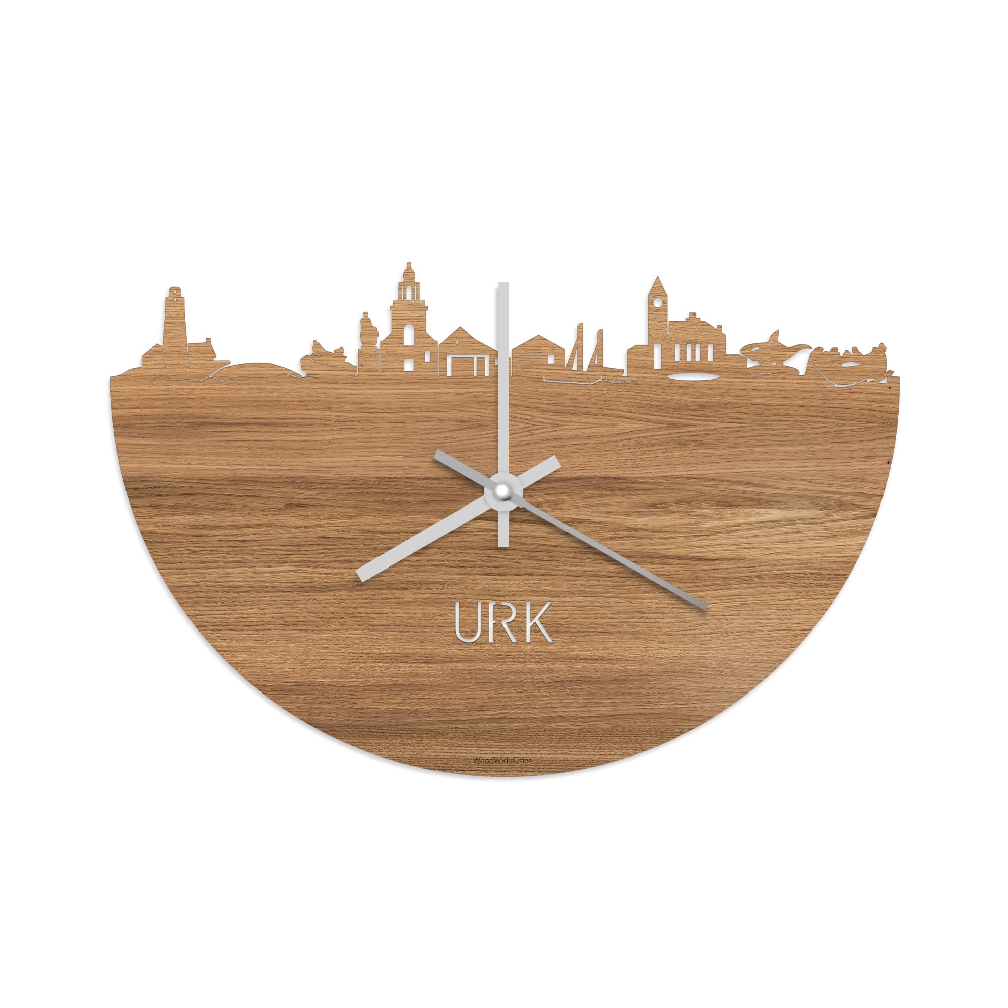 Skyline Klok Urk Eiken houten cadeau wanddecoratie relatiegeschenk van WoodWideCities