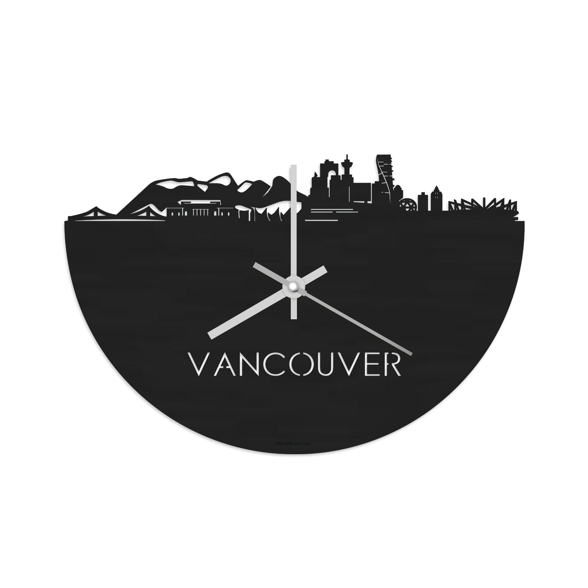 Skyline Klok Vancouver Black Zwart houten cadeau decoratie relatiegeschenk van WoodWideCities