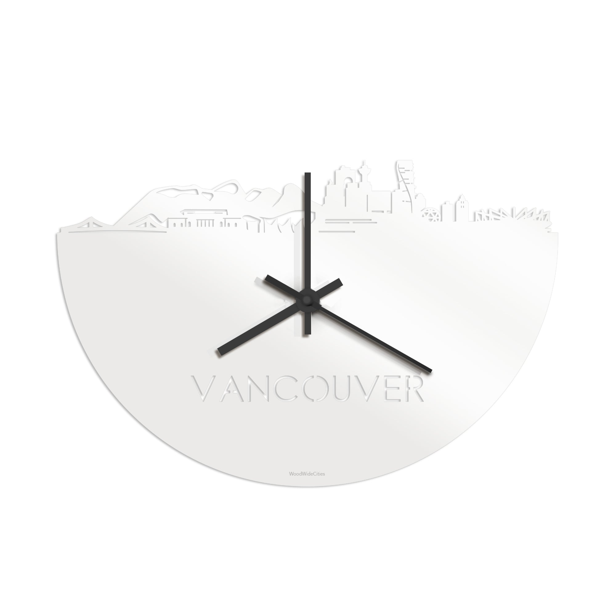 Skyline Klok Vancouver Wit glanzend gerecycled kunststof cadeau decoratie relatiegeschenk van WoodWideCities