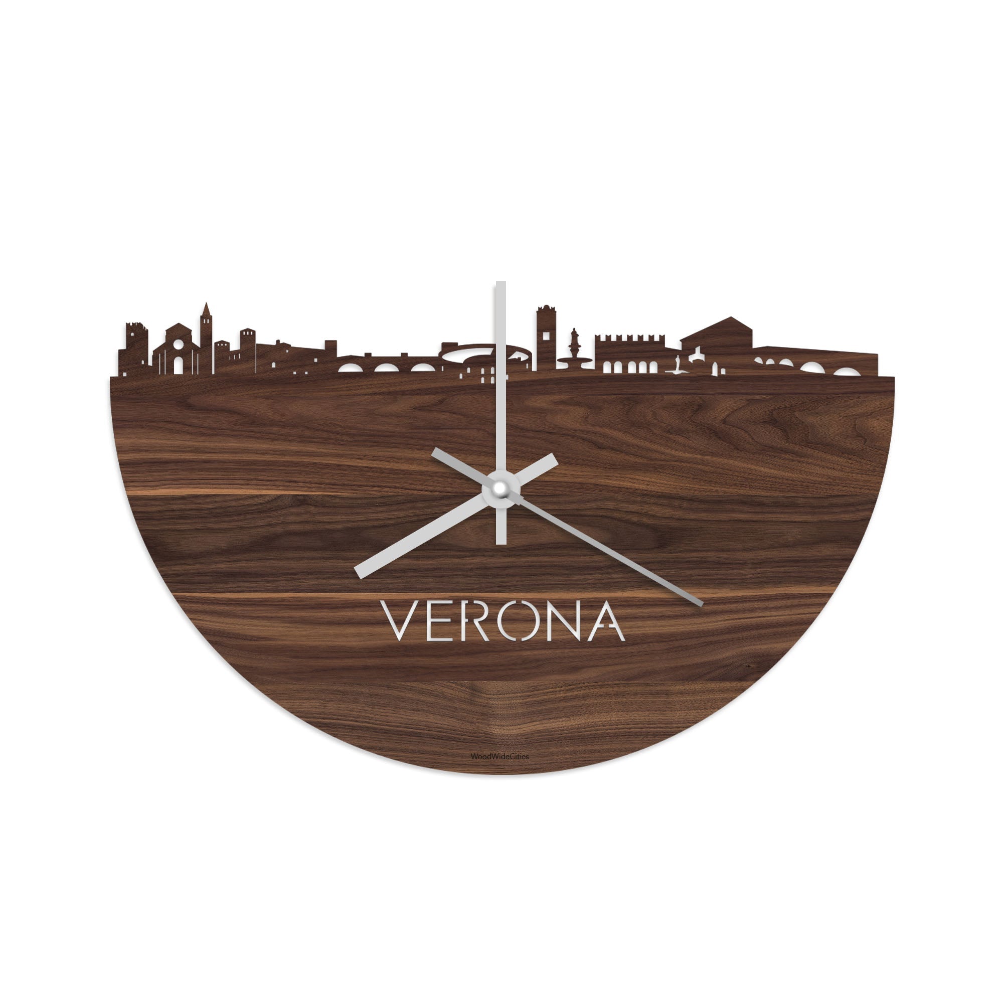 Skyline Klok Verona Noten houten cadeau decoratie relatiegeschenk van WoodWideCities