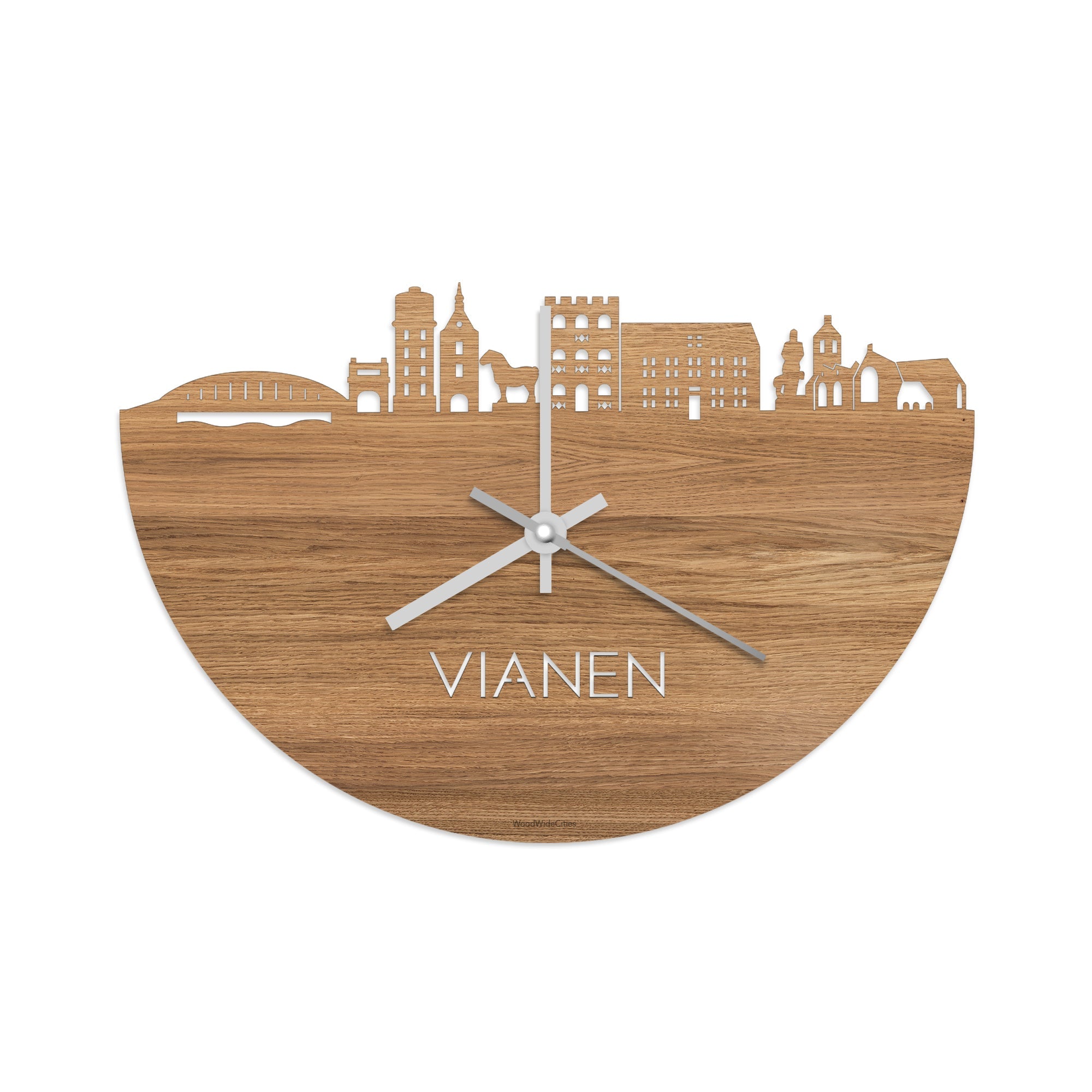 Skyline Klok Vianen Eiken houten cadeau wanddecoratie relatiegeschenk van WoodWideCities