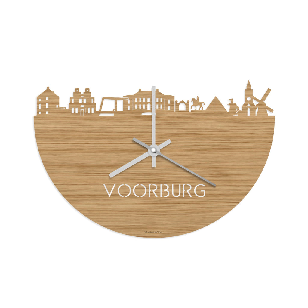 Skyline Klok Voorburg Bamboe houten cadeau wanddecoratie relatiegeschenk van WoodWideCities