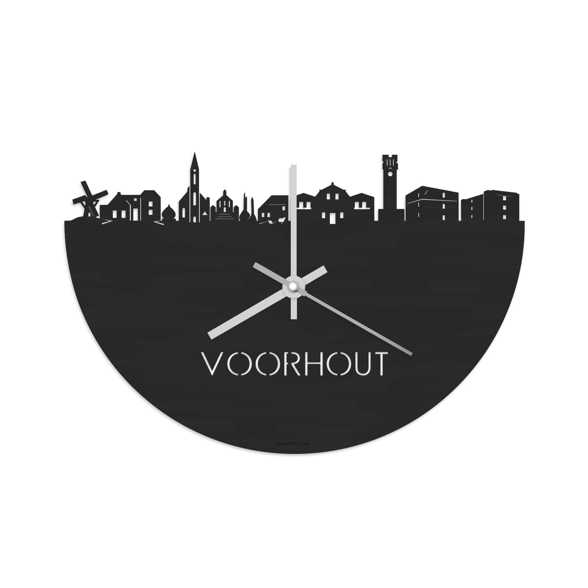 Skyline Klok Voorhout Black Zwart houten cadeau decoratie relatiegeschenk van WoodWideCities