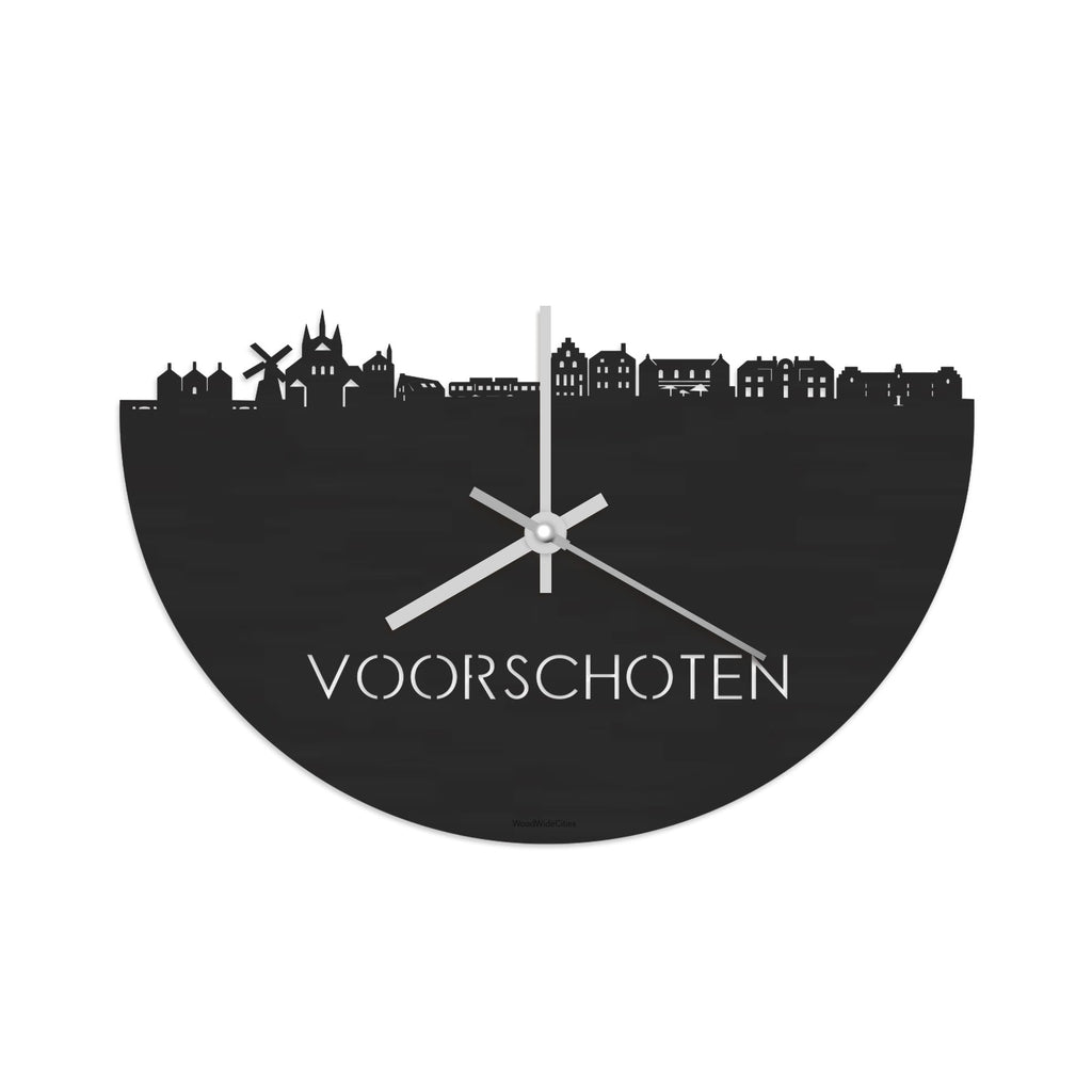 Skyline Klok Voorschoten Black Zwart houten cadeau decoratie relatiegeschenk van WoodWideCities