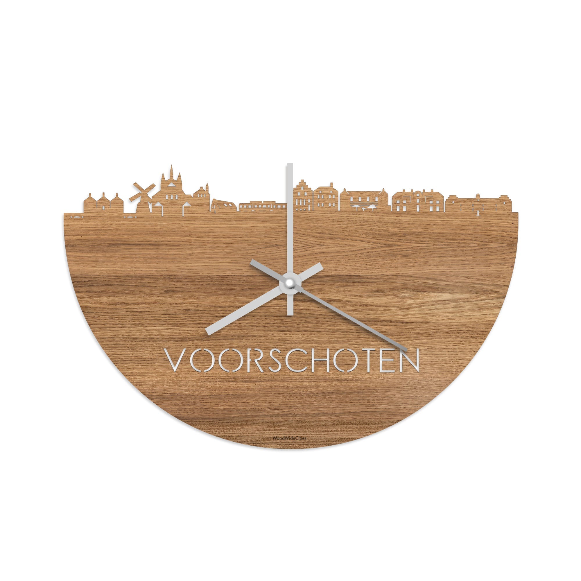 Skyline Klok Voorschoten Eiken houten cadeau decoratie relatiegeschenk van WoodWideCities