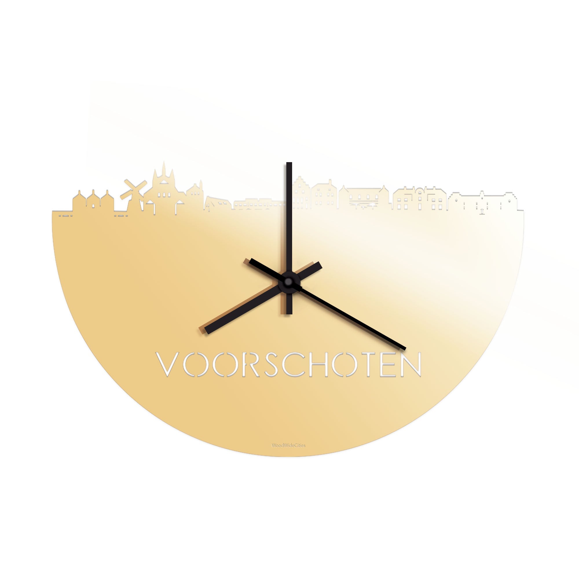 Skyline Klok Voorschoten Metallic Goud gerecycled kunststof cadeau decoratie relatiegeschenk van WoodWideCities