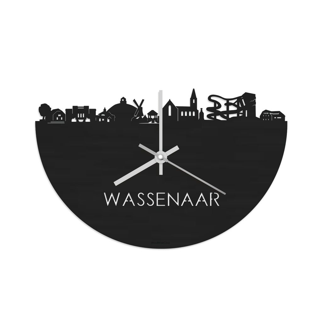 Skyline Klok Wassenaar Black Zwart houten cadeau wanddecoratie relatiegeschenk van WoodWideCities