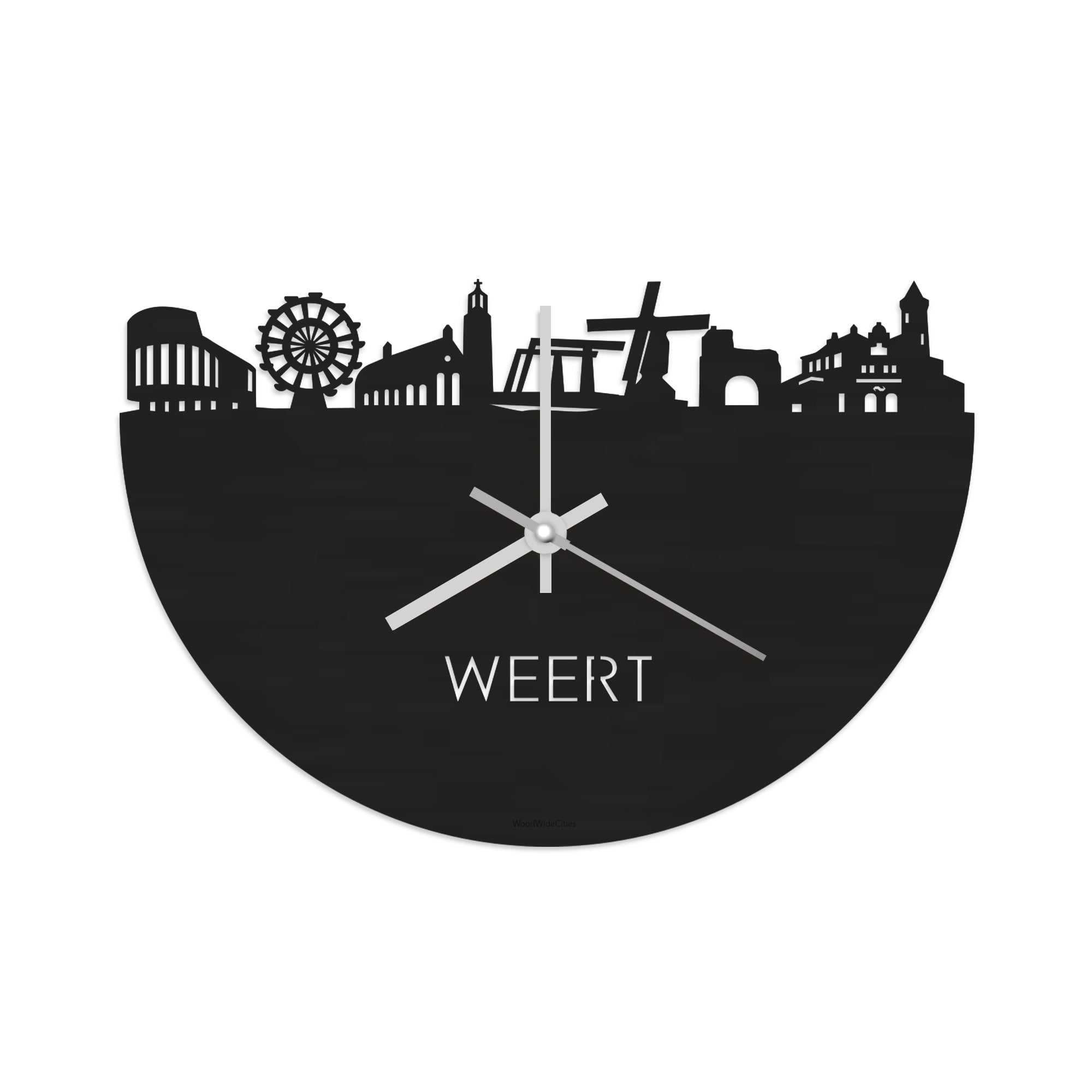 Skyline Klok Weert Black Zwart houten cadeau wanddecoratie relatiegeschenk van WoodWideCities