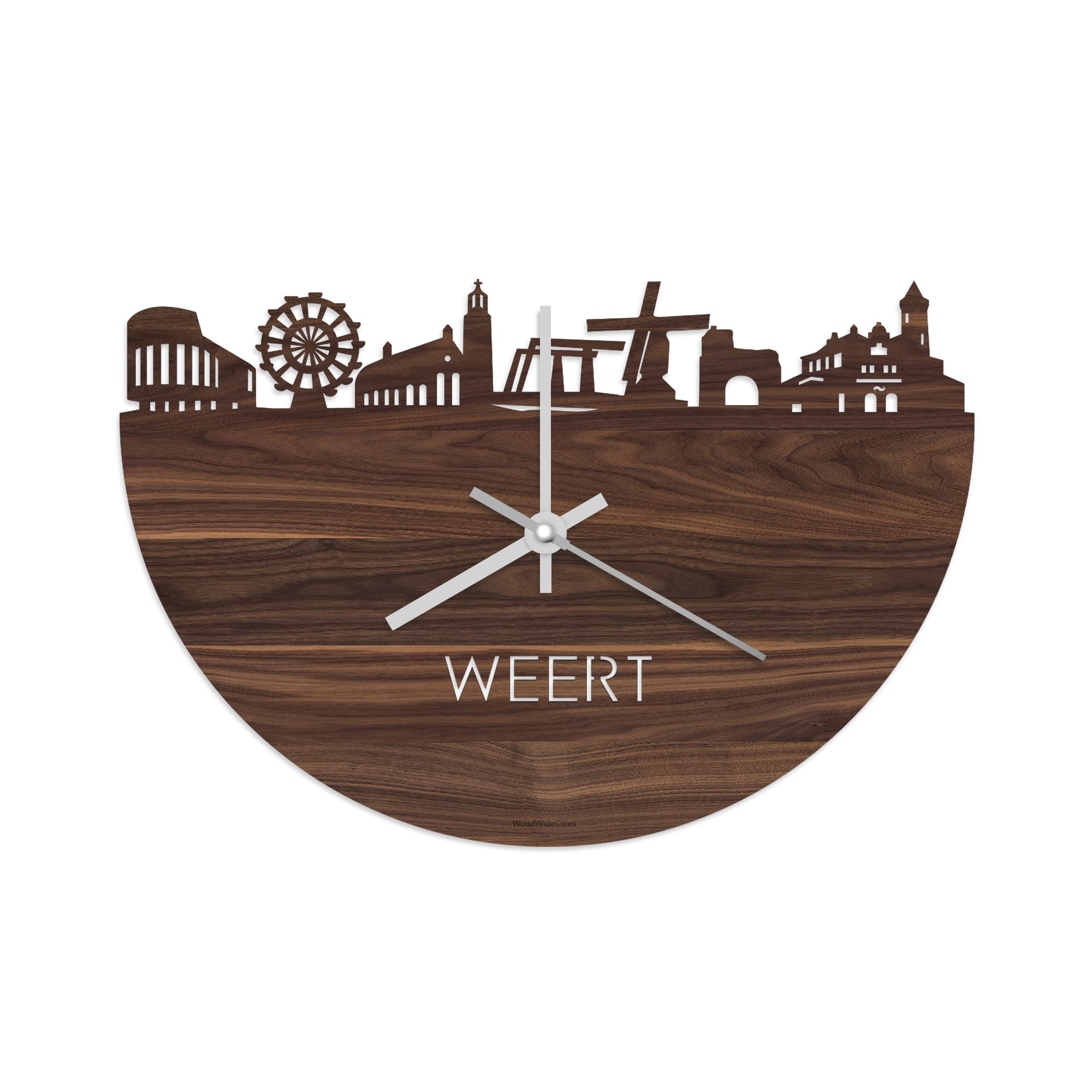 Skyline Klok Weert Noten houten cadeau wanddecoratie relatiegeschenk van WoodWideCities