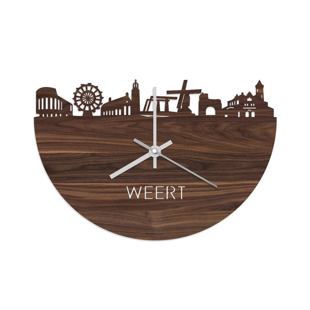 Skyline Klok Weert Noten houten cadeau wanddecoratie relatiegeschenk van WoodWideCities