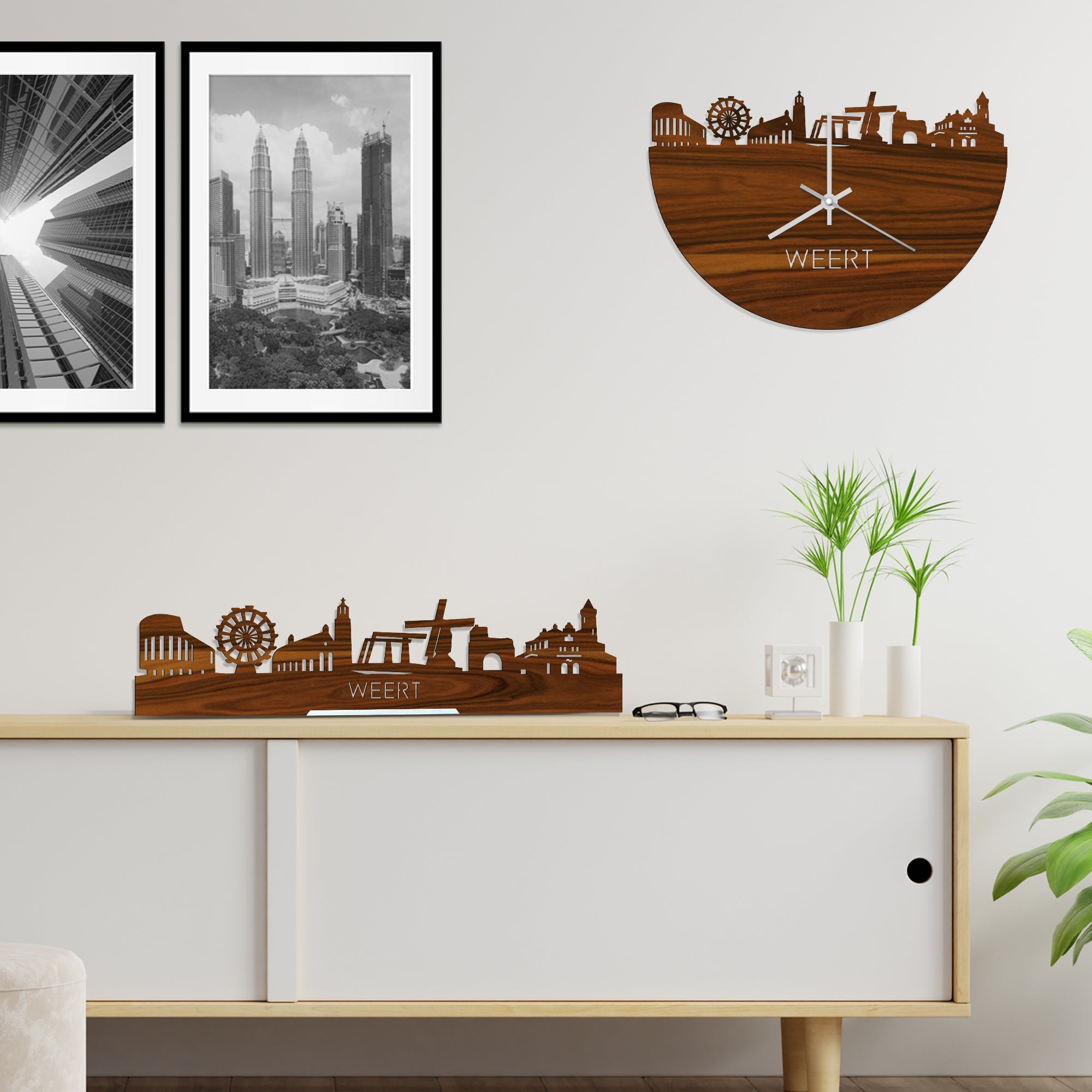 Skyline Klok Weert Palissander houten cadeau wanddecoratie relatiegeschenk van WoodWideCities