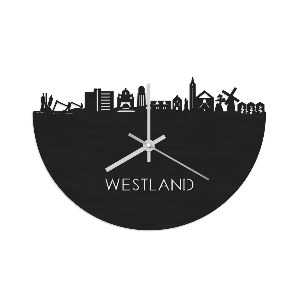 Skyline Klok Westland Black Zwart houten cadeau decoratie relatiegeschenk van WoodWideCities