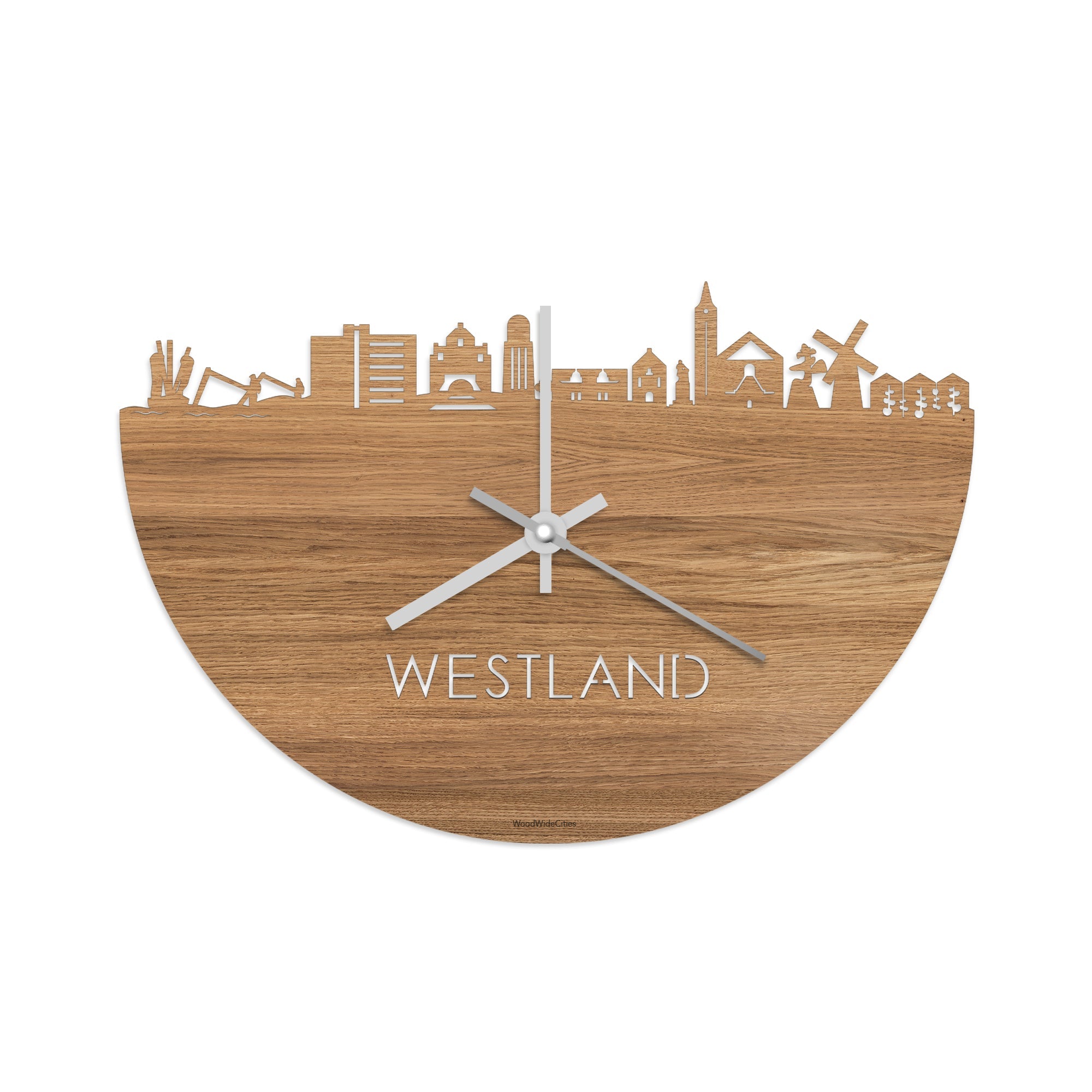 Skyline Klok Westland Eiken houten cadeau decoratie relatiegeschenk van WoodWideCities