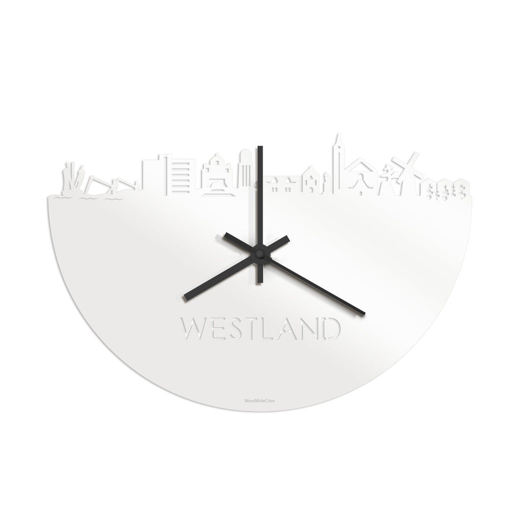 Skyline Klok Westland Wit glanzend gerecycled kunststof cadeau decoratie relatiegeschenk van WoodWideCities