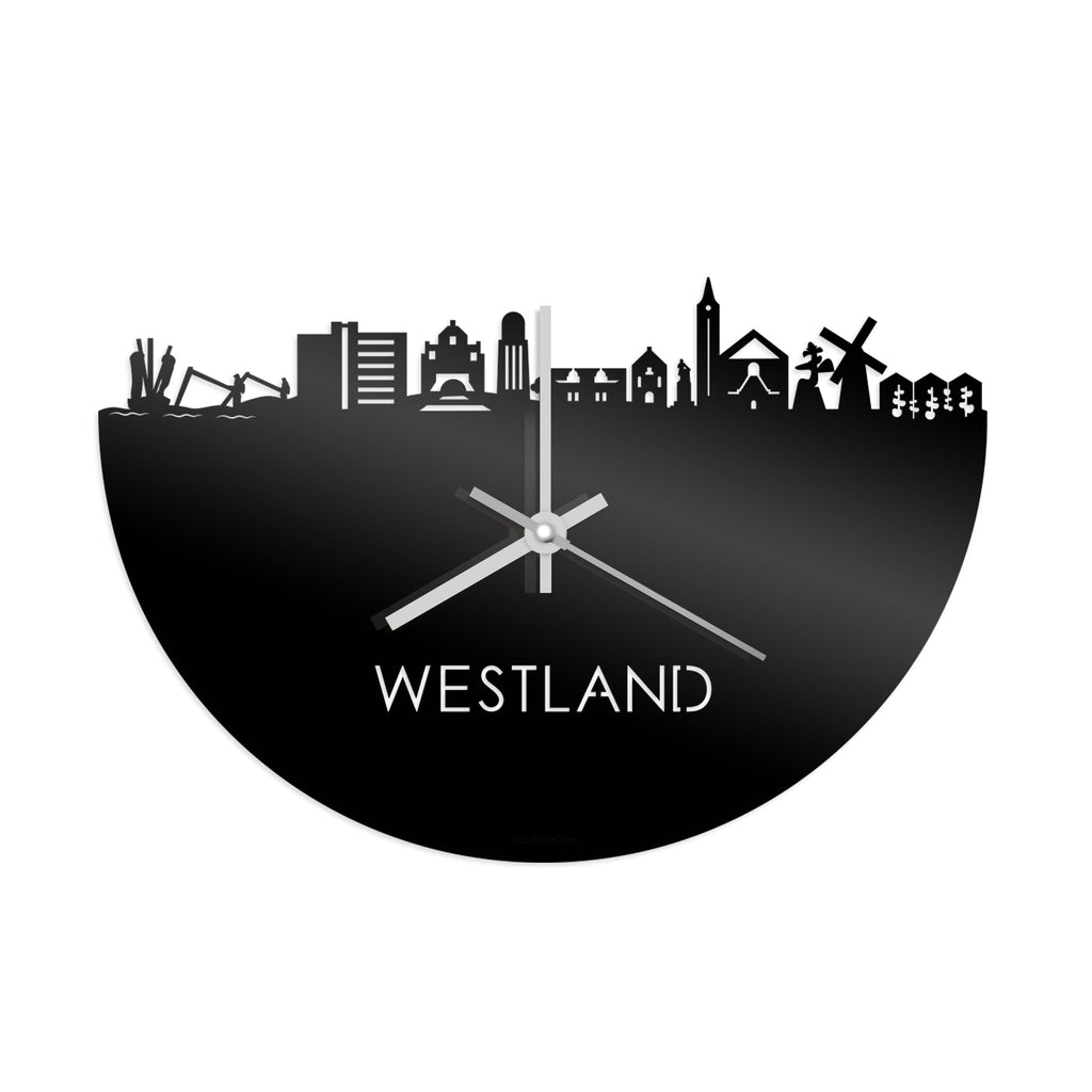 Skyline Klok Westland Zwart glanzend gerecycled kunststof cadeau decoratie relatiegeschenk van WoodWideCities