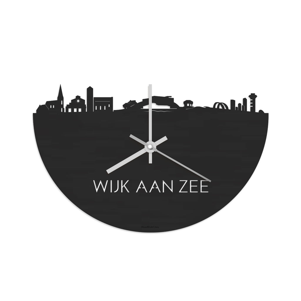 Skyline Klok Wijk aan Zee Black Zwart houten cadeau decoratie relatiegeschenk van WoodWideCities