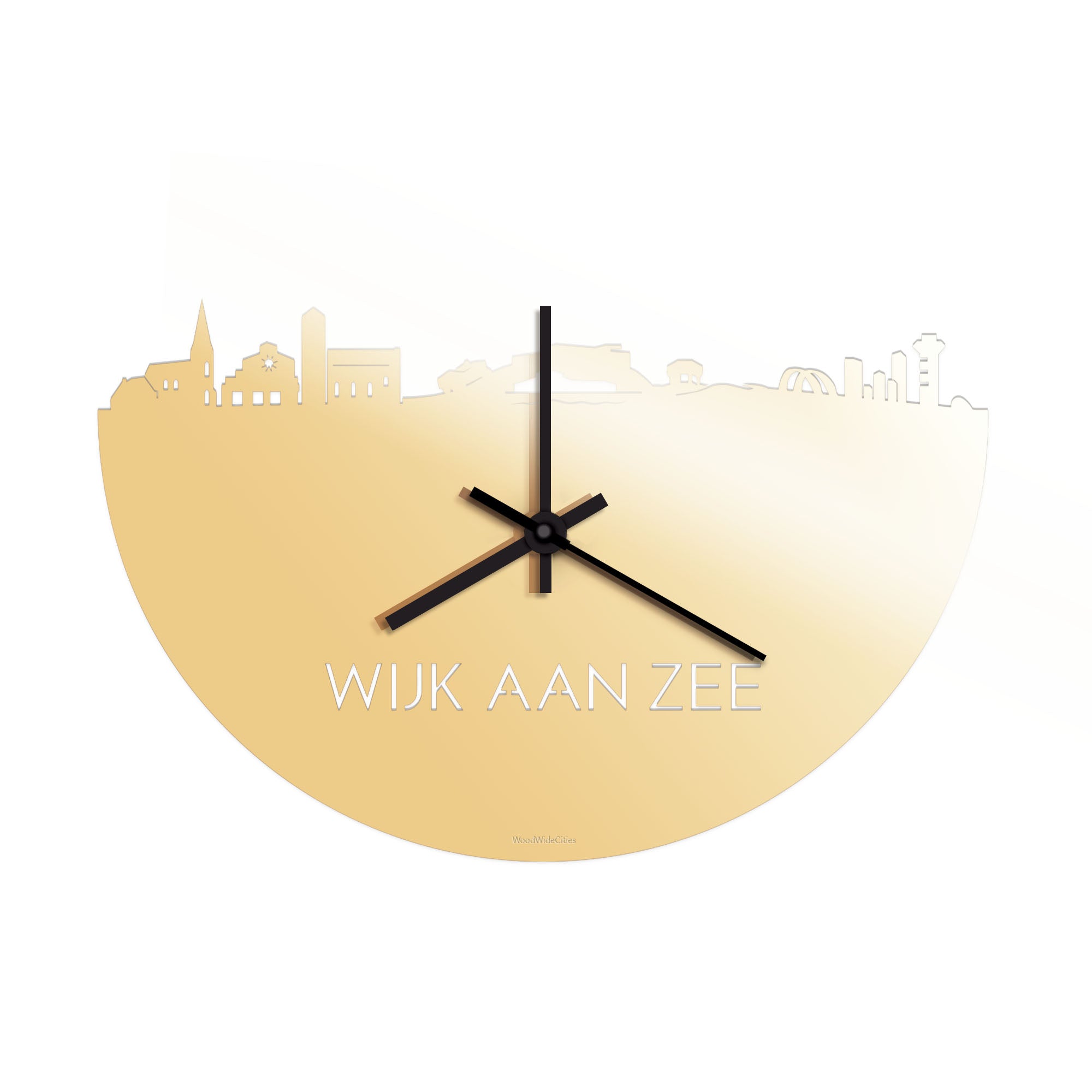 Skyline Klok Wijk aan Zee Metallic Goud gerecycled kunststof cadeau decoratie relatiegeschenk van WoodWideCities