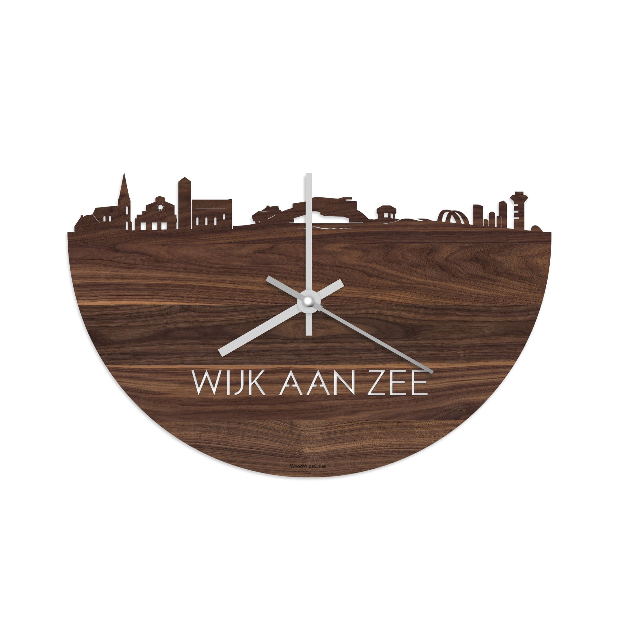 Skyline Klok Wijk aan Zee Noten houten cadeau decoratie relatiegeschenk van WoodWideCities