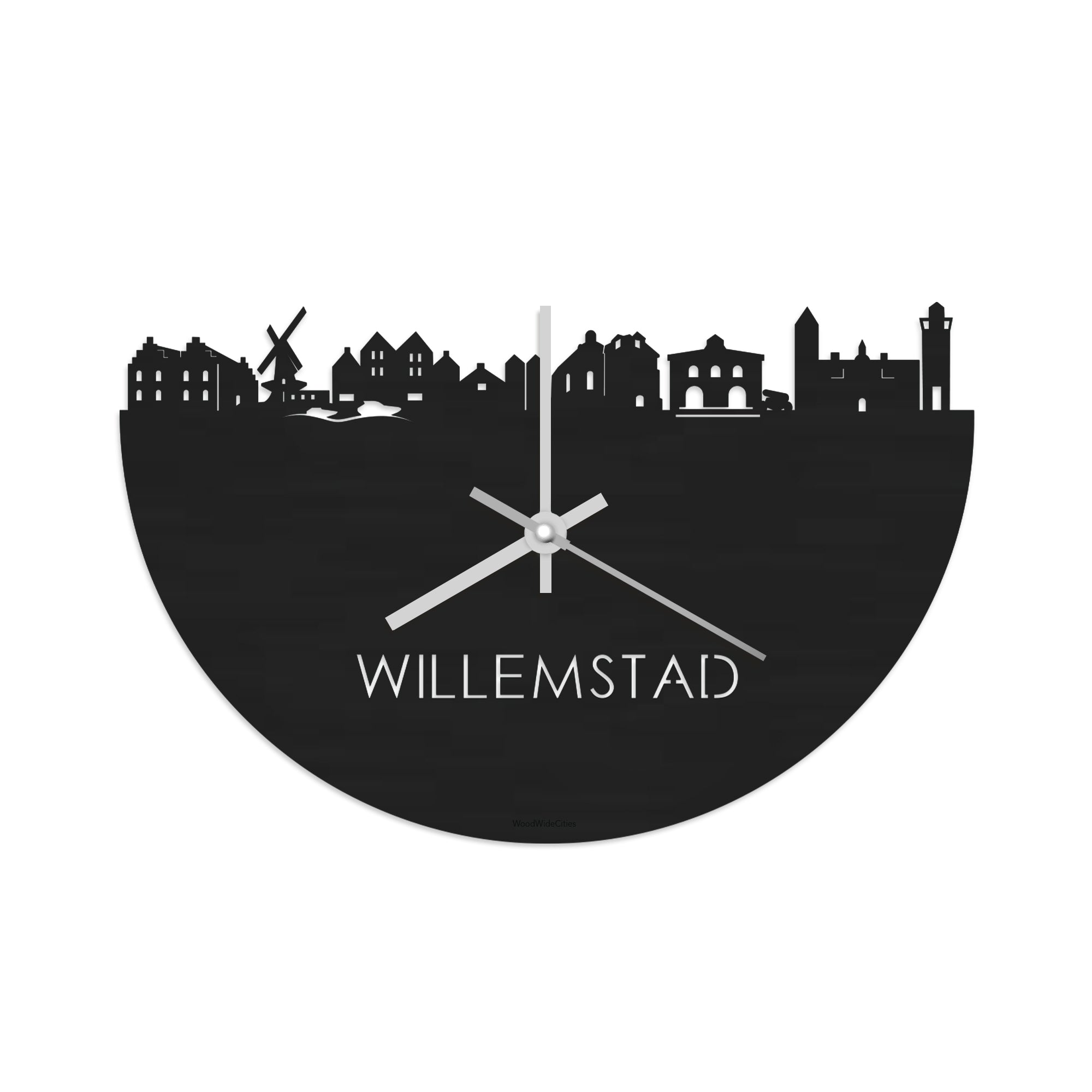 Skyline Klok Willemstad Black Zwart houten cadeau decoratie relatiegeschenk van WoodWideCities