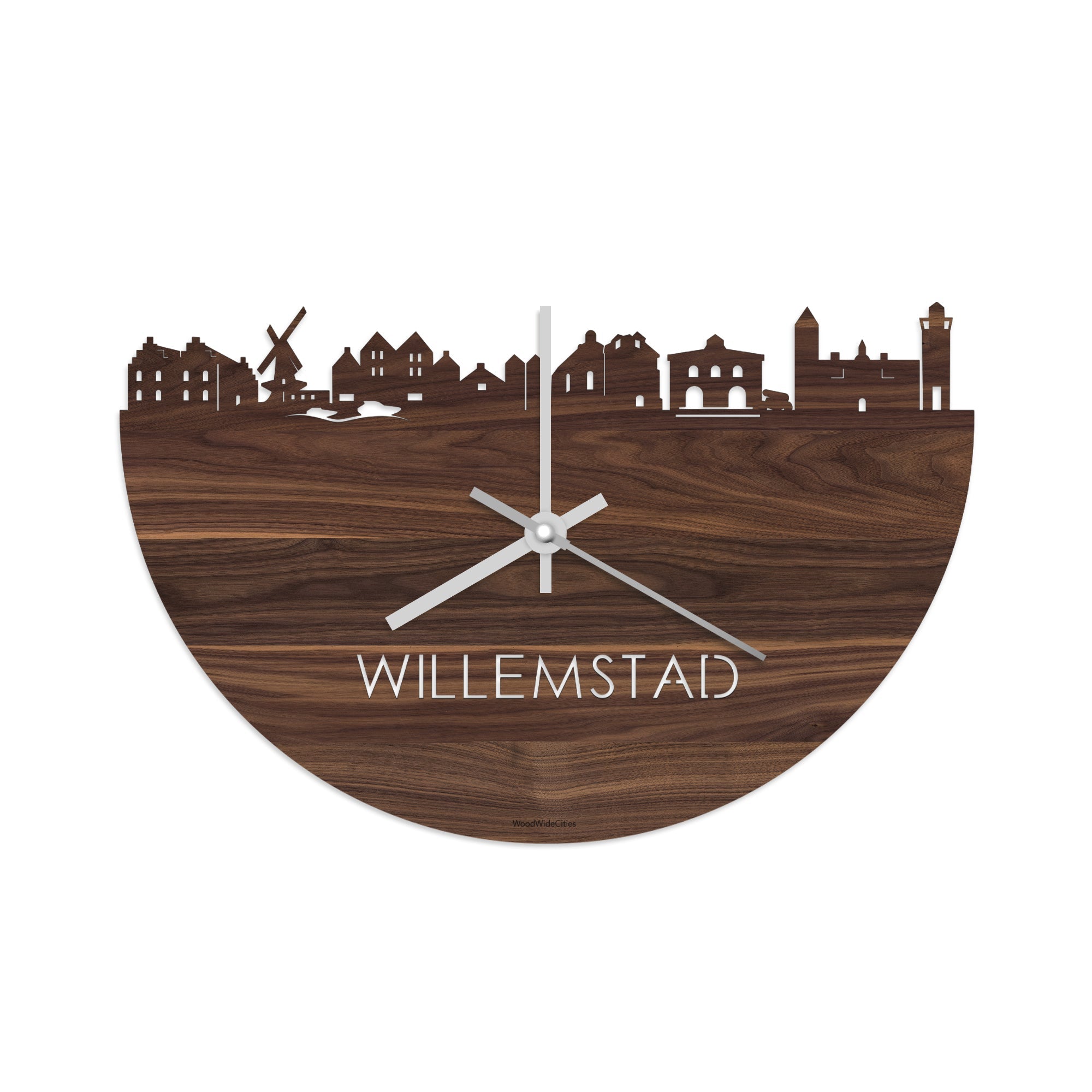 Skyline Klok Willemstad Noten houten cadeau decoratie relatiegeschenk van WoodWideCities