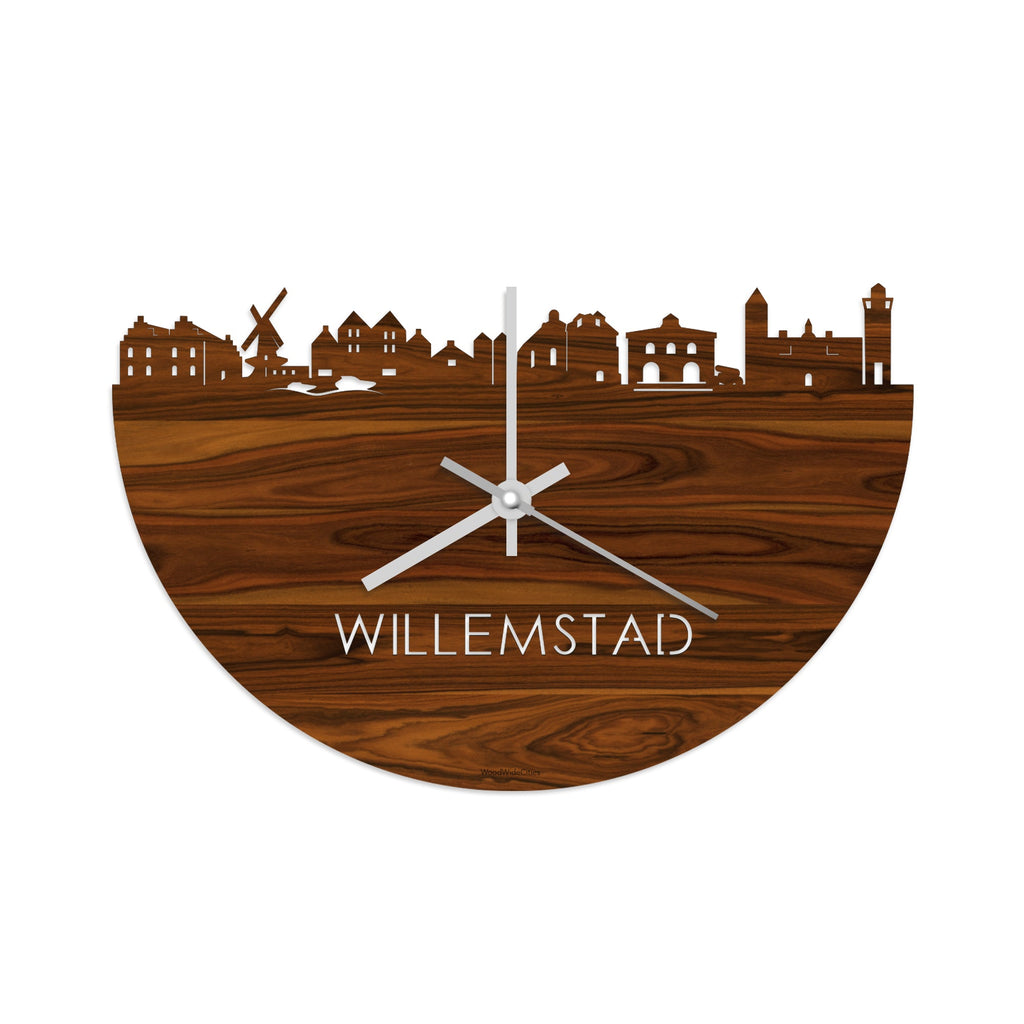 Skyline Klok Willemstad Palissander houten cadeau decoratie relatiegeschenk van WoodWideCities