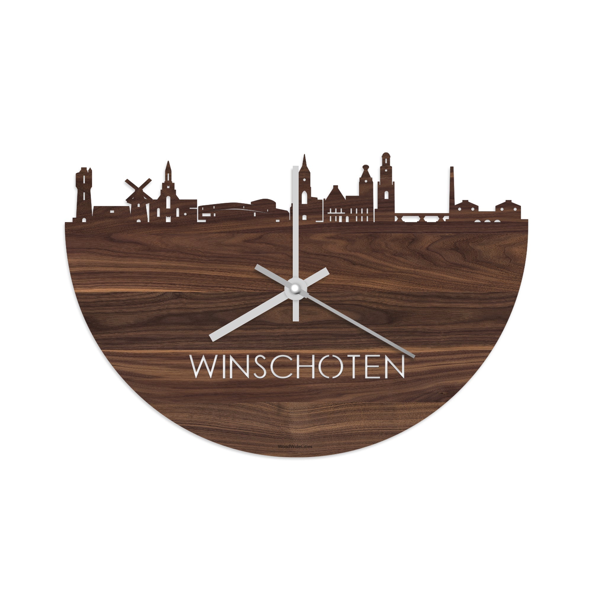 Skyline Klok Winschoten Noten houten cadeau decoratie relatiegeschenk van WoodWideCities