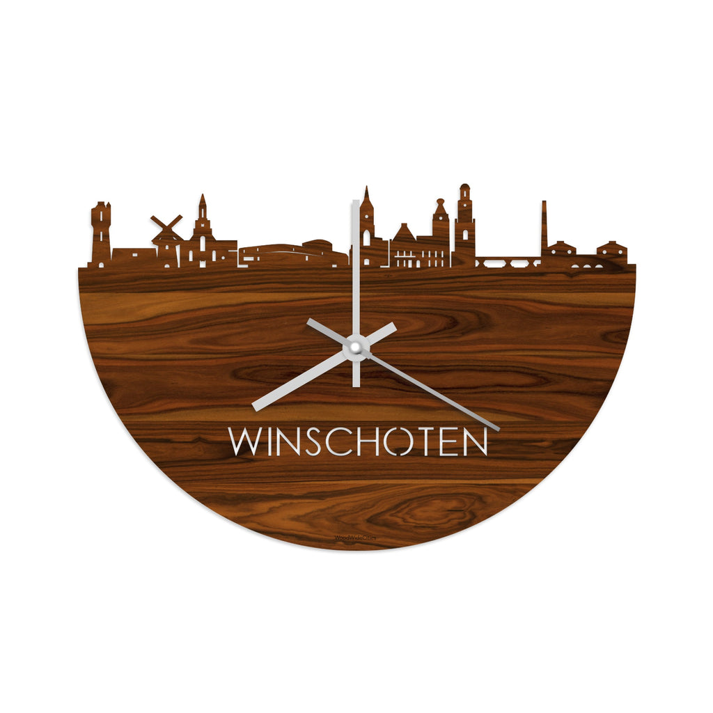 Skyline Klok Winschoten Palissander houten cadeau decoratie relatiegeschenk van WoodWideCities