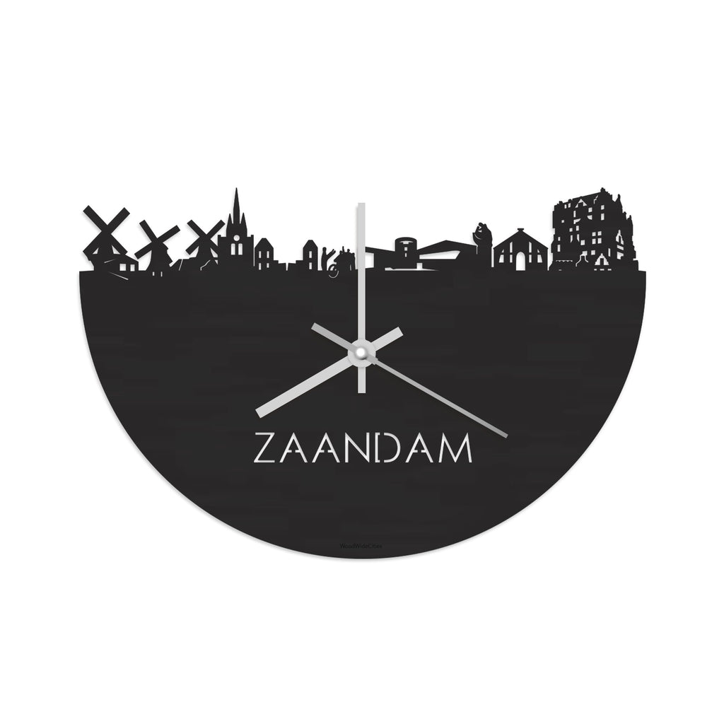 Skyline Klok Zaandam Black Zwart houten cadeau wanddecoratie relatiegeschenk van WoodWideCities