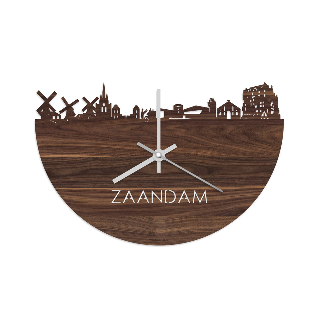 Skyline Klok Zaandam Noten houten cadeau wanddecoratie relatiegeschenk van WoodWideCities