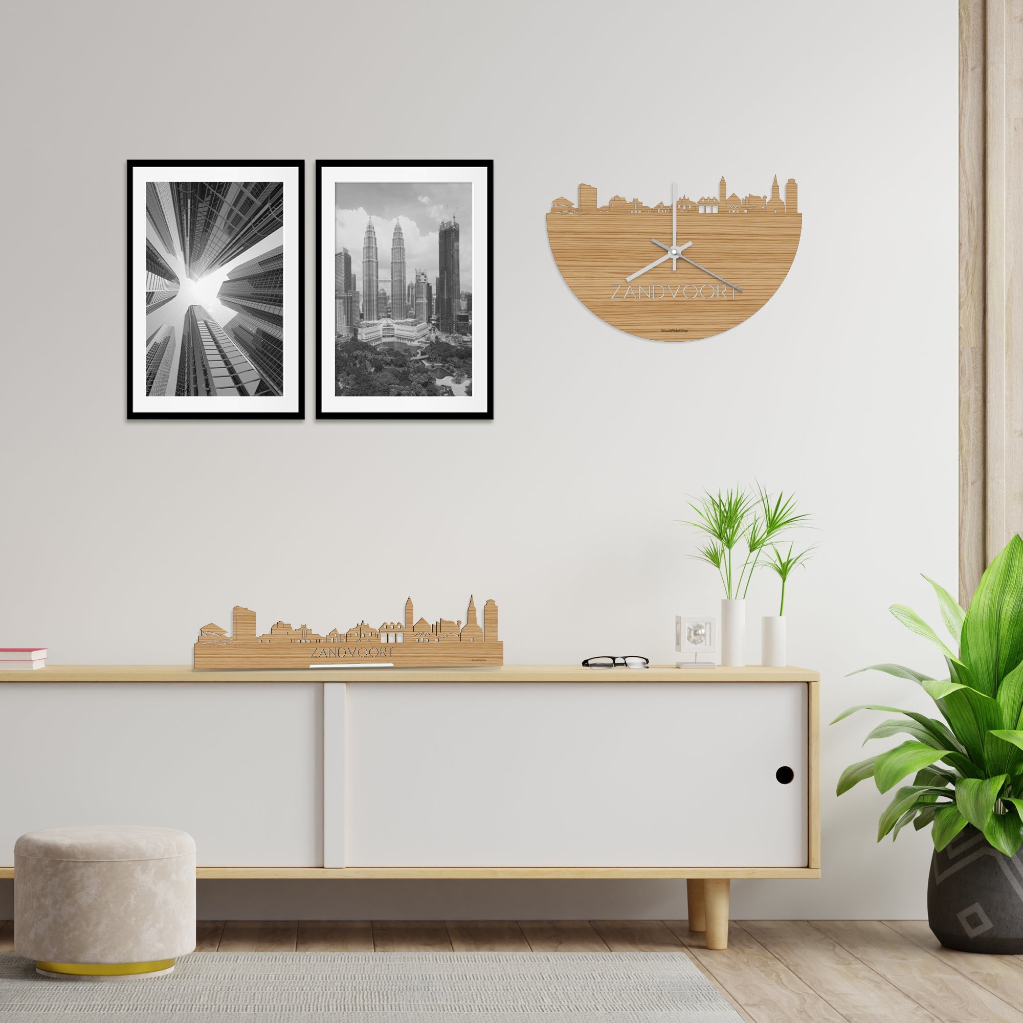 Skyline Klok Zandvoort Bamboe houten cadeau wanddecoratie relatiegeschenk van WoodWideCities