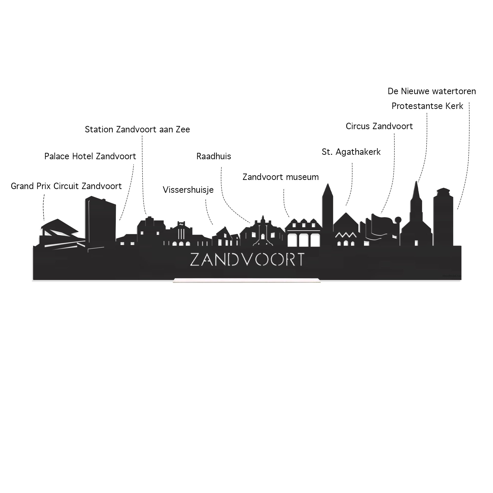 Skyline Klok Zandvoort Bamboe houten cadeau wanddecoratie relatiegeschenk van WoodWideCities