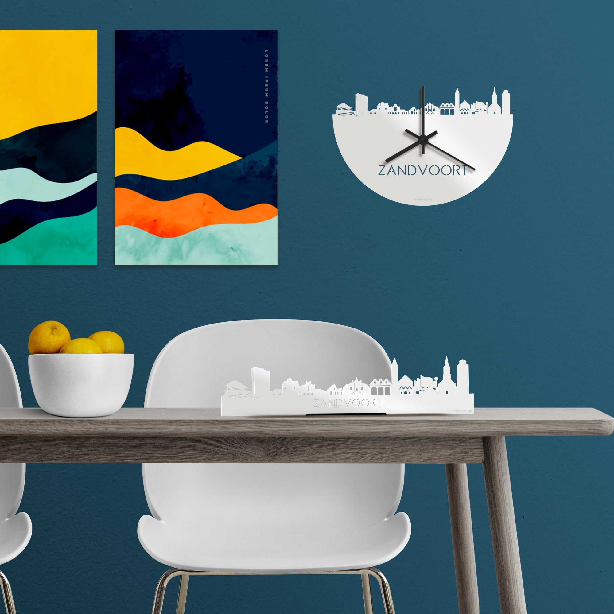 Skyline Klok Zandvoort Wit glanzend gerecycled kunststof cadeau wanddecoratie relatiegeschenk van WoodWideCities